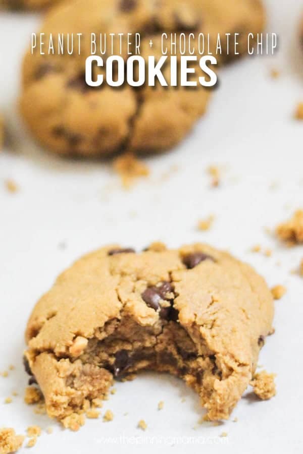 Chewy Peanut Butter Chocolate Chip Cookies on a table