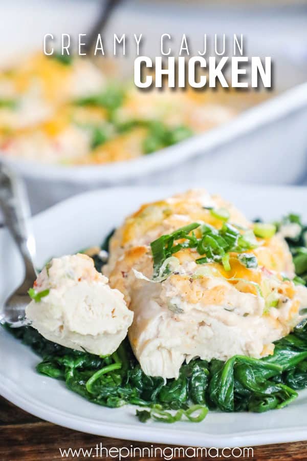 Baked Cajun Chicken served on Spinach