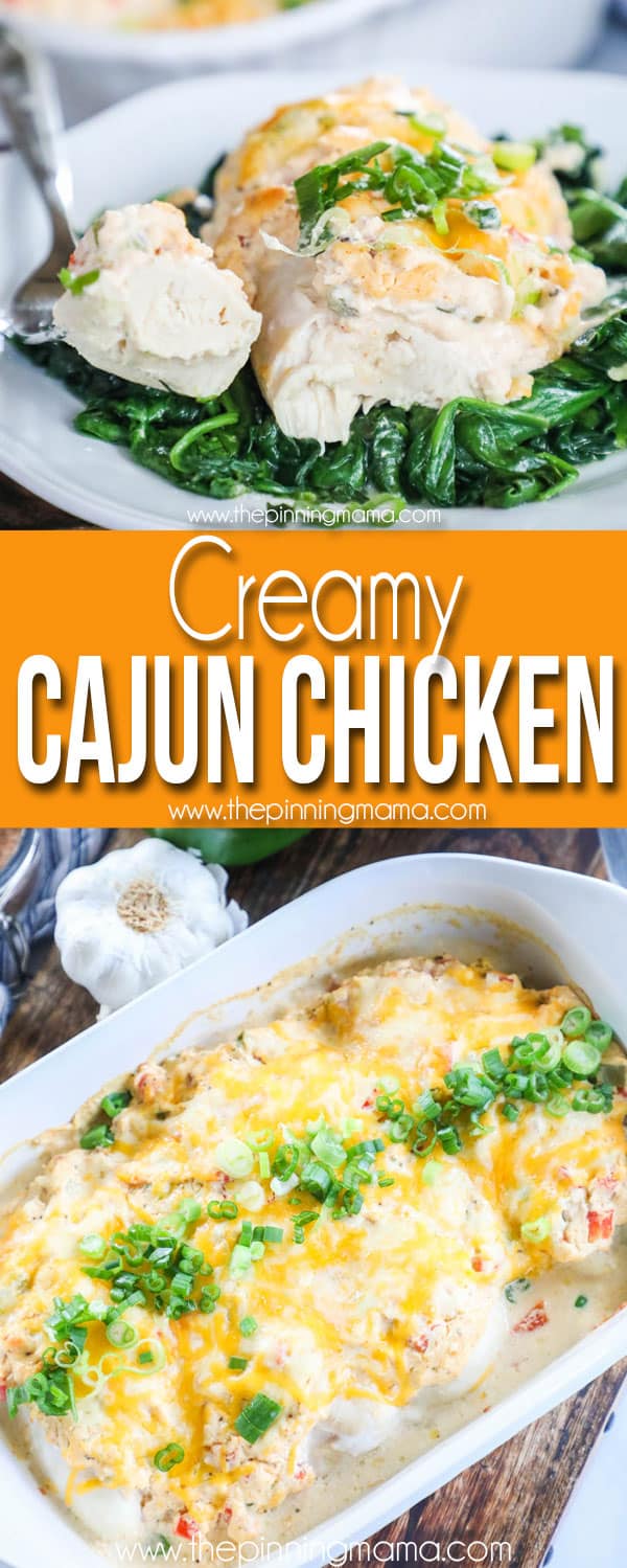 Creamy Cajun Chicken served with spinach on a plate