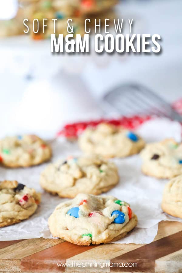 Delicious Soft M&M Cookies on a plate