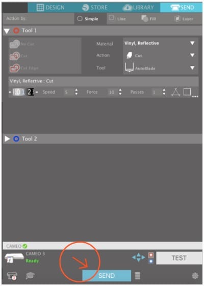 Where to find send in Silhouette Studio 