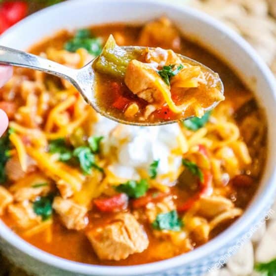 Chicken Fajita Soup Recipe prepared and served in bowl