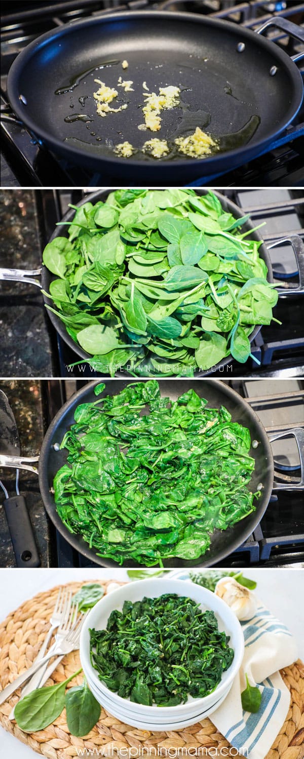 Step by step instructions on making sauteed garlic spinach. 