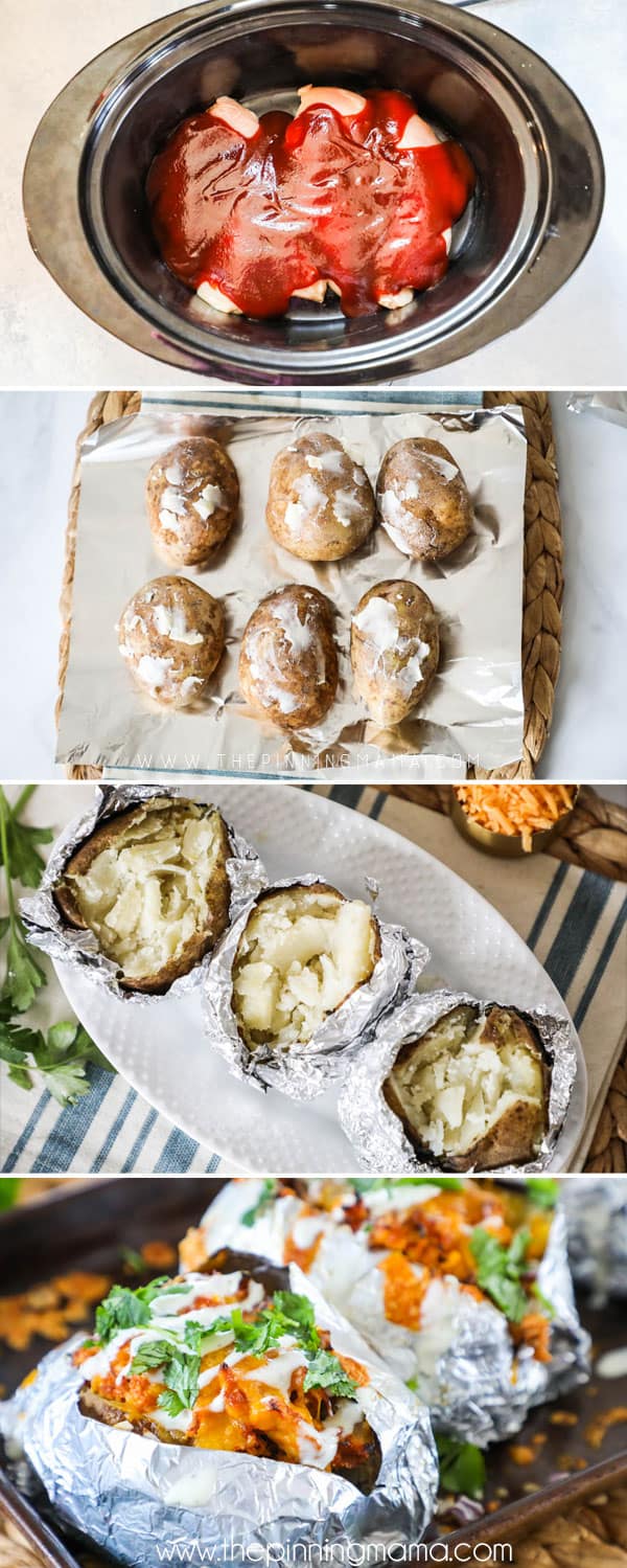 Steps in Making BBQ Chicken Baked Potatoes.