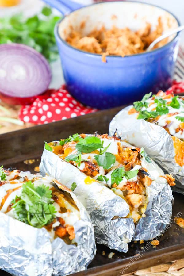 BBQ chicken potatoes are a crowd pleaser and perfect for even the pickiest eaters.