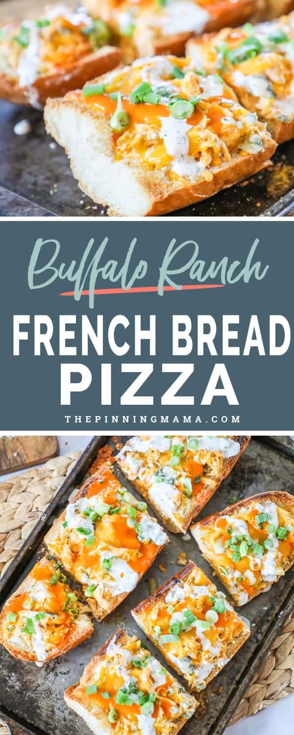 Easy to make Buffalo Ranch French Bread Pizza. Delicious and cheesy buffalo ranch French bread pizza.