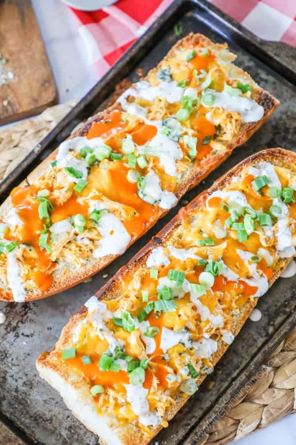 Delicious and Easy to make Buffalo Ranch French Bread Pizza. Easy to make French Bread Buffalo Ranch Pizza.