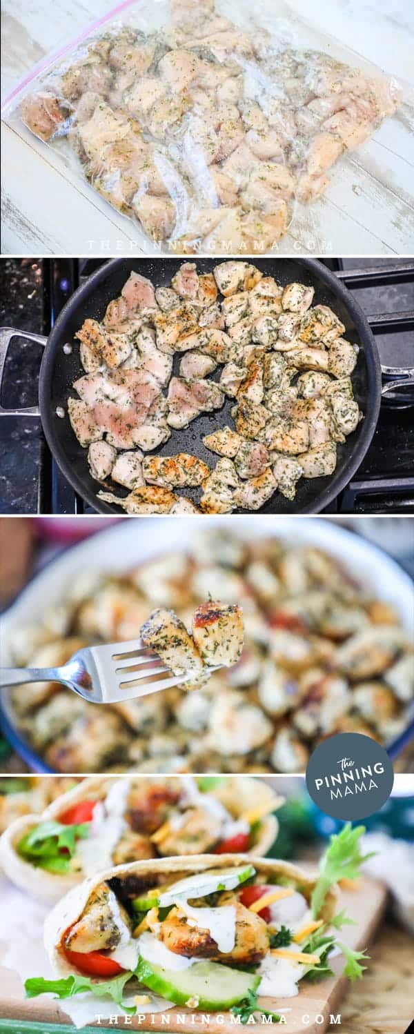 Steps for making Ranch Chicken Pitas. 