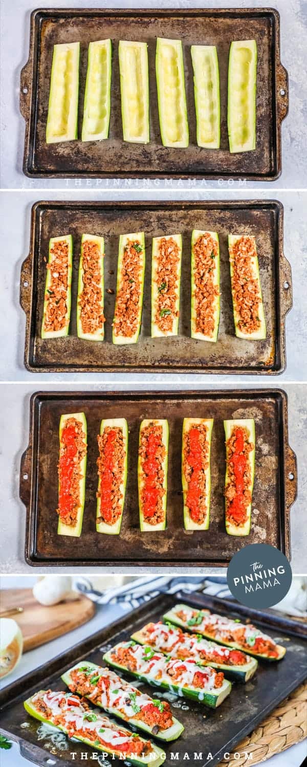 Steps to making Italian Zucchini Boats. 