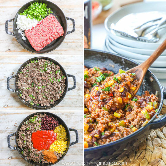 Steps for Making Slopppy joes in a skillet