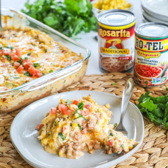 Rotel Chicken Casserole served on a plate